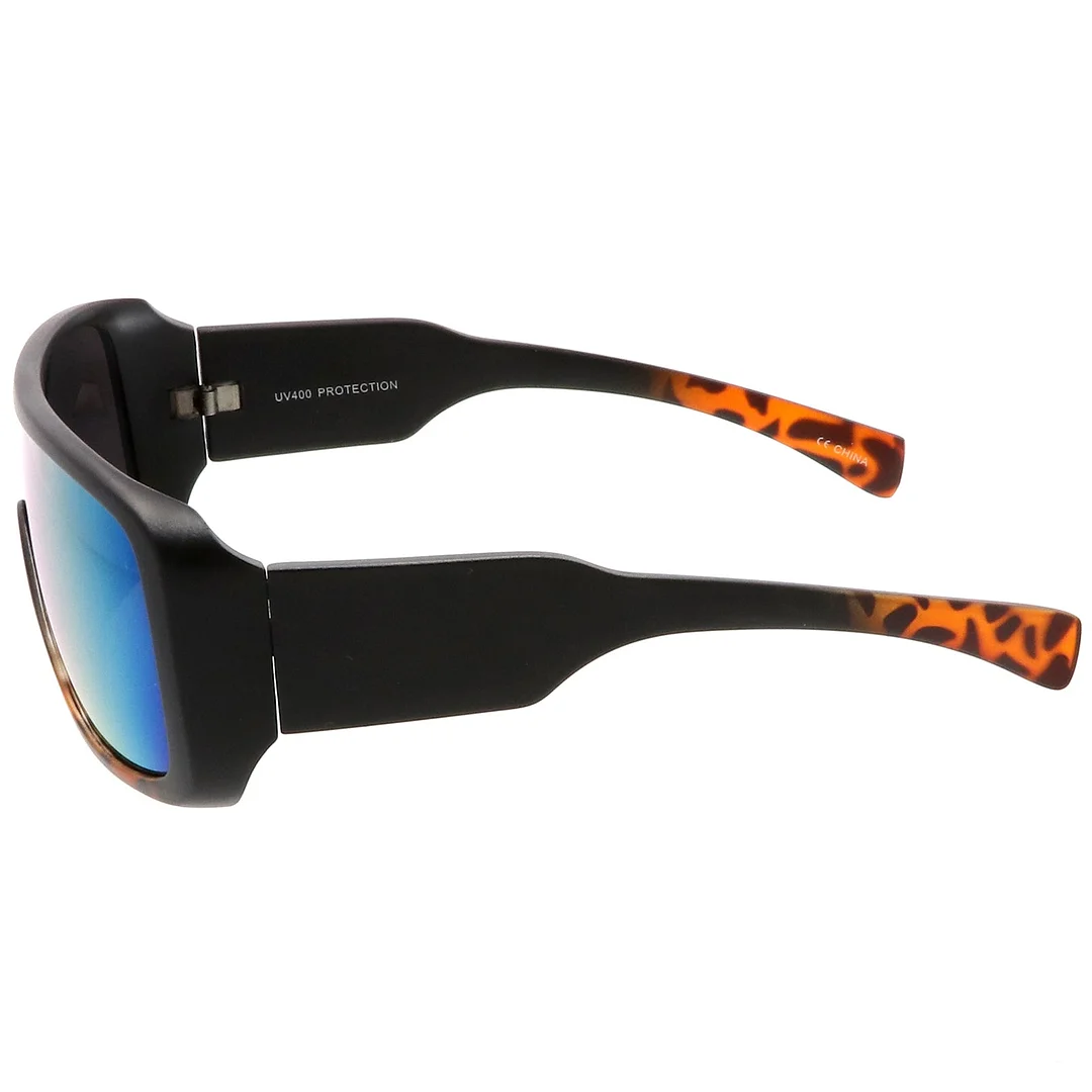 Men's Oversize Goggle Flat Top Mirror Mono Lens Shield glasses 60mm