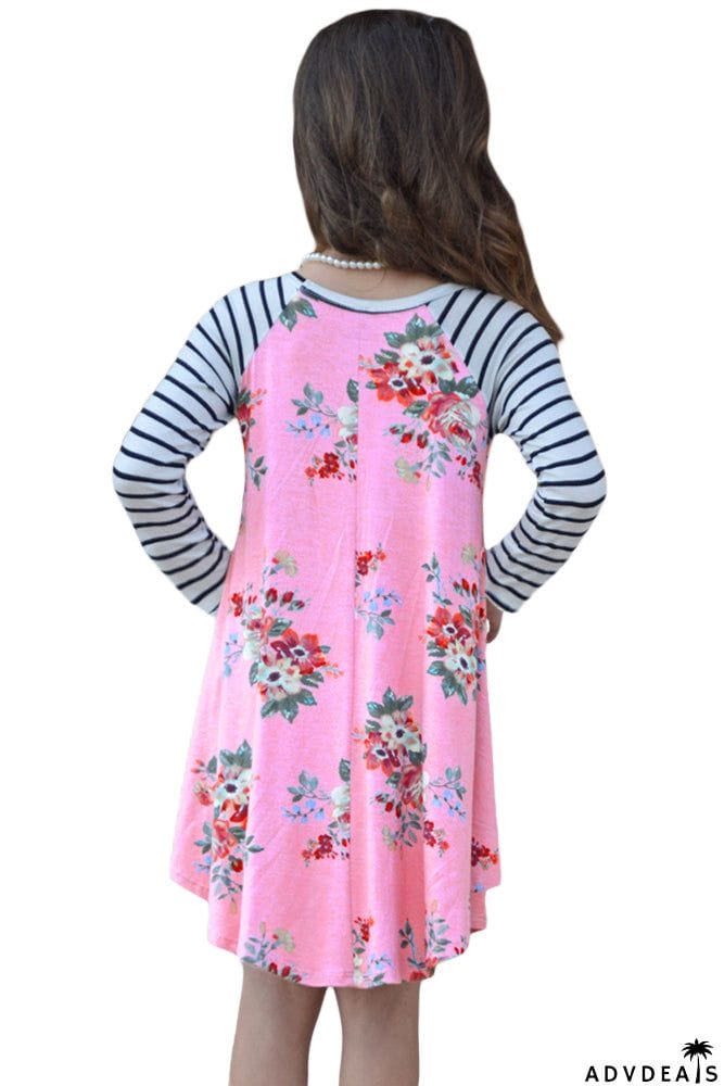 Spring Fling Floral Striped Sleeve Short Dress for Kids