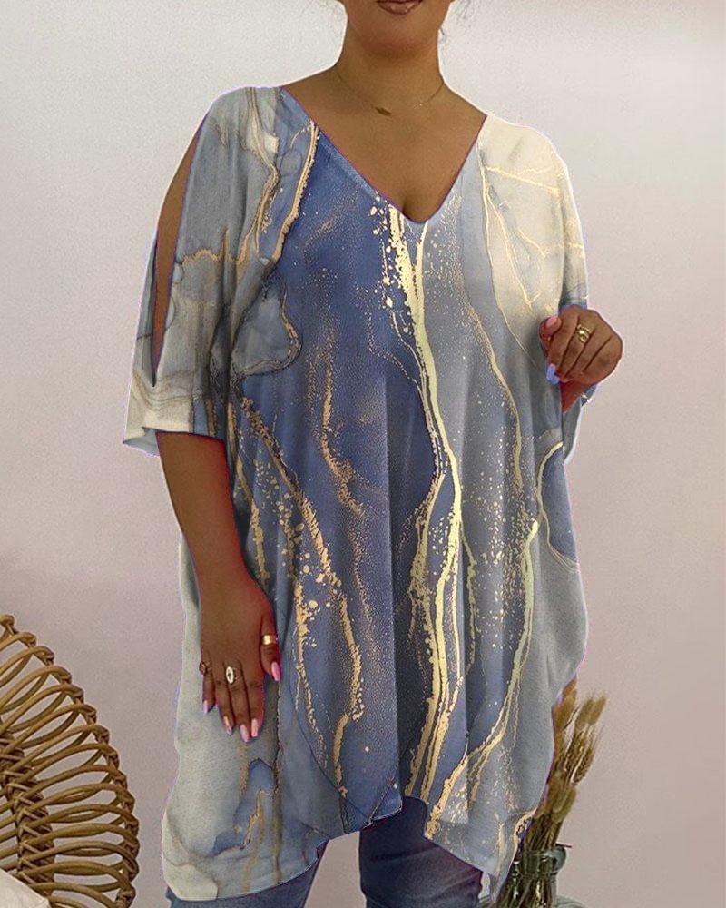 V-Neck Loose Casual Print T-Shirt