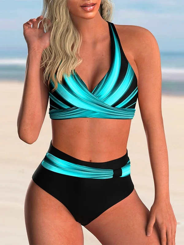 Plus Size Swimwear Sleeveless Graphic Printed Bikini