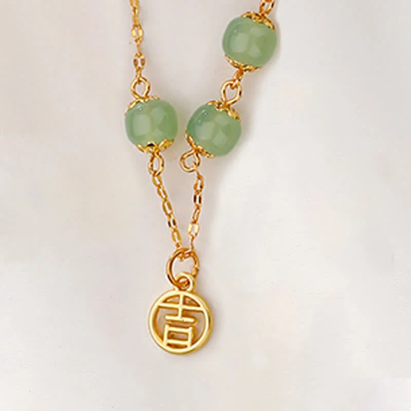 Jade Bead Peace Happiness Prosperity Chain Bracelet
