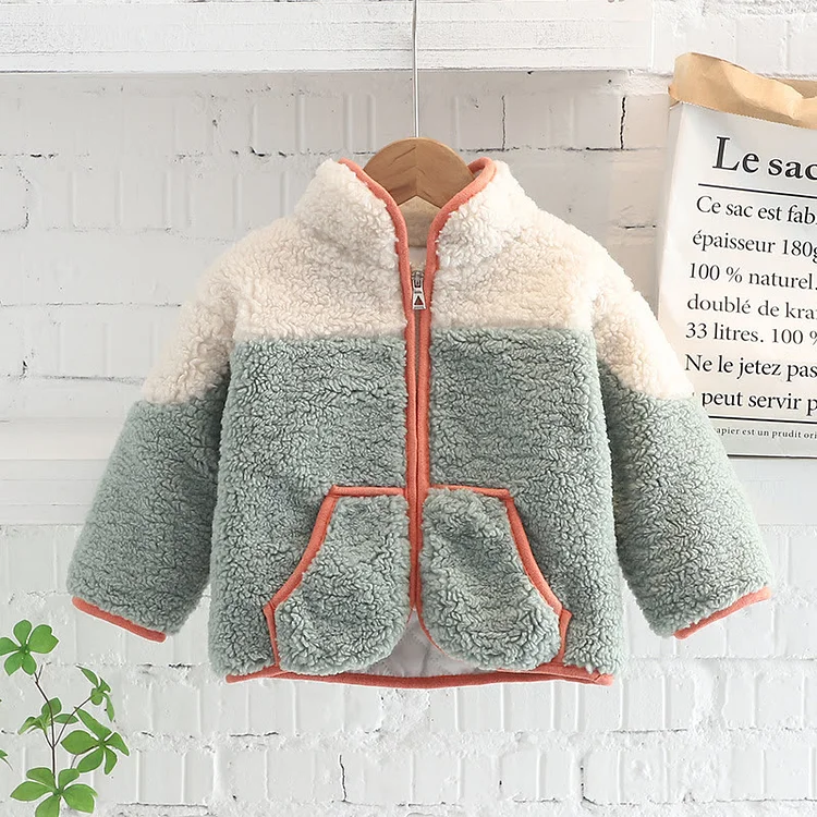 Toddler Pocket Color Block Fleece Zipper Coat