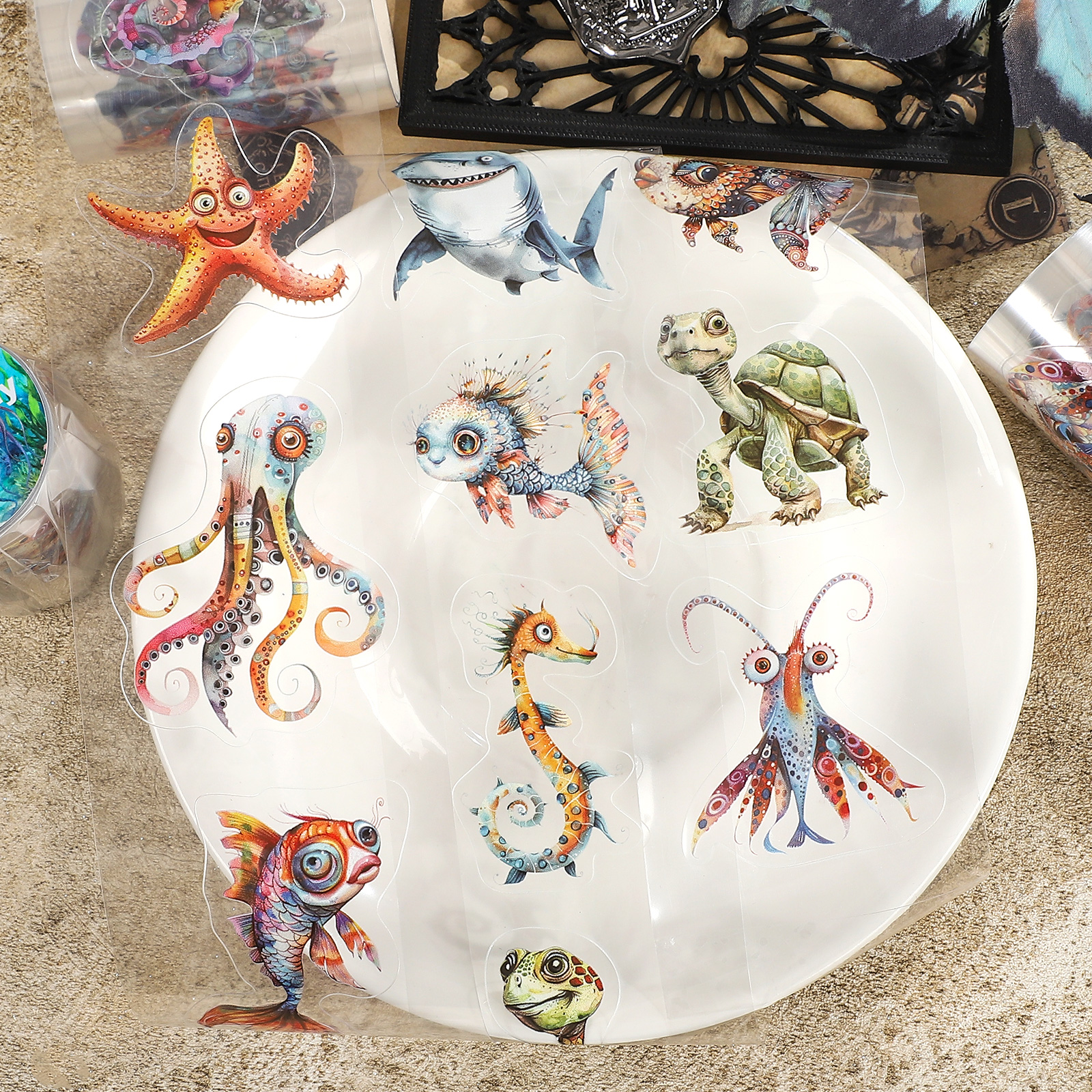 PET 테이프 - 60mm*200cm 빈티지 해저 동물 디자인