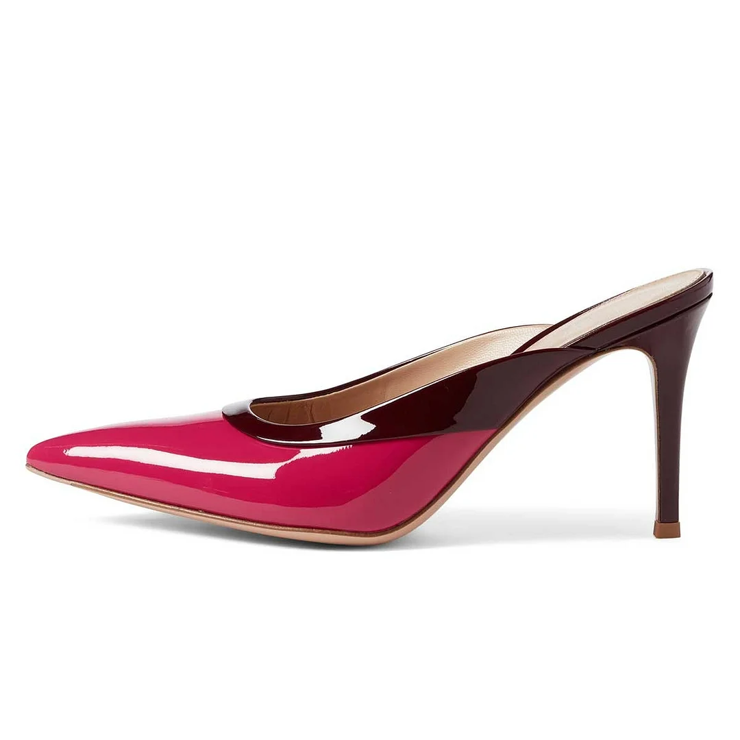 Slip-On Patent Leather Pointed Toe Stiletto Heeled Mules in Hot Pink
