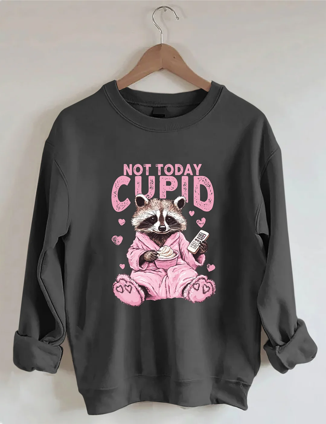 Not Today Cupid Snarky Raccoon Valentine's Day Sweatshirt
