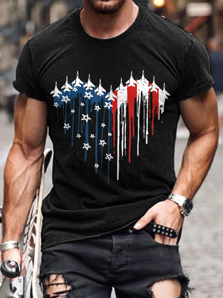 Independence Day Flag Print Casual Cotton T-Shirt