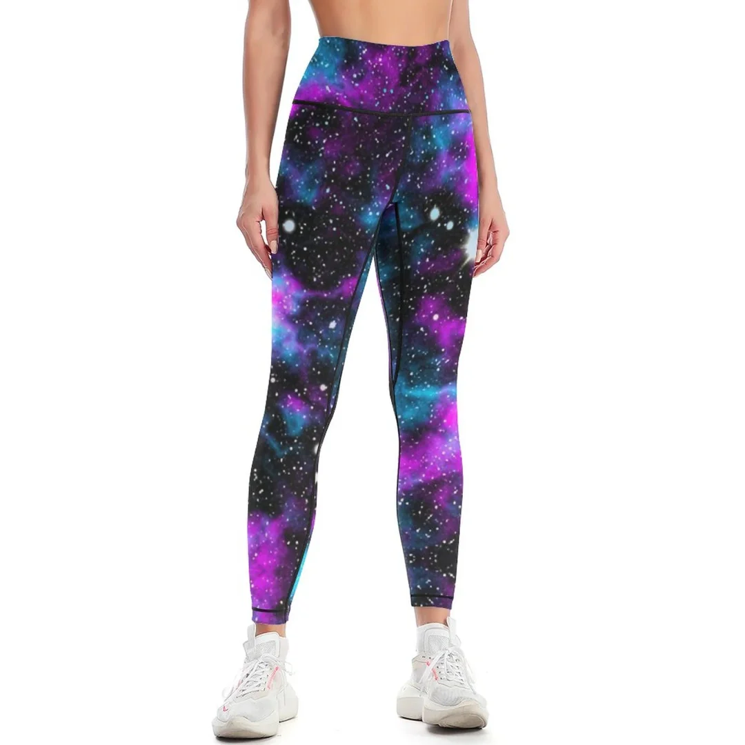 Blue And Purple Galaxy Neon Yoga Pants for Women Casual High Waisted Workout Running Leggings