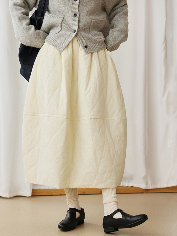 Loose Diamond High Waist Clamped Cotton Skirt