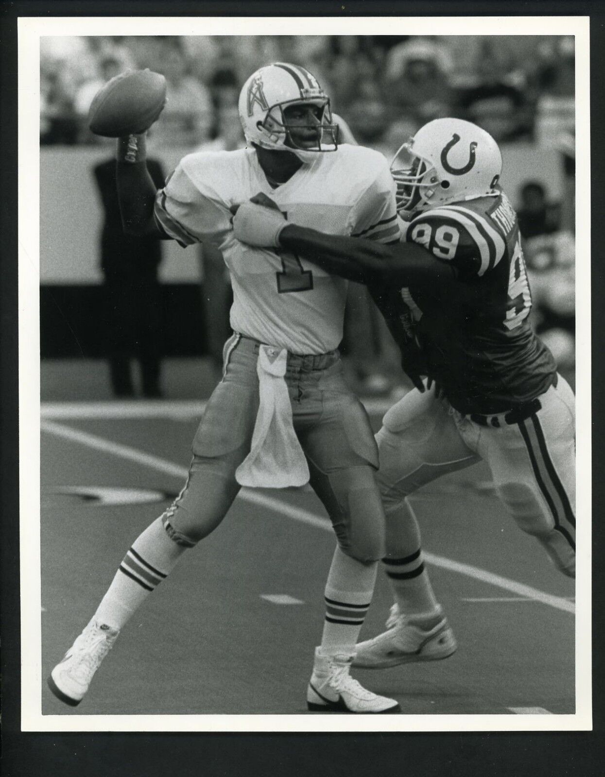 Warren Moon & Donnell Thompson 1988 Press Original Photo Poster painting Houston Oilers vs Colts