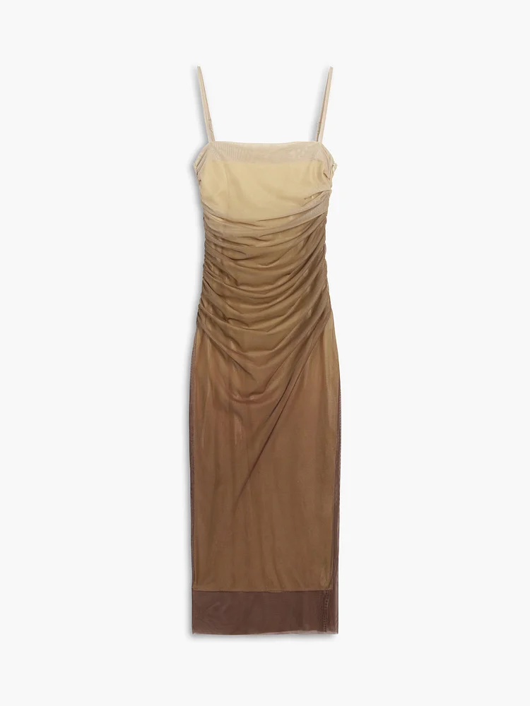 Cappuccino Ombre Mesh Zippered Long Dress QueenFunky