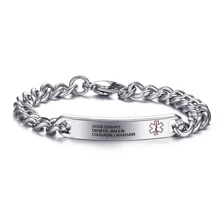 Medical Alert Bracelet for Women Men Personalized Engraved Emergency ID Chain Bracelet Stainless Steel Waterproof