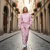 Women's Street Style Crew Neck Tracksuit Two-piece Pink Camo Set by Inlyline