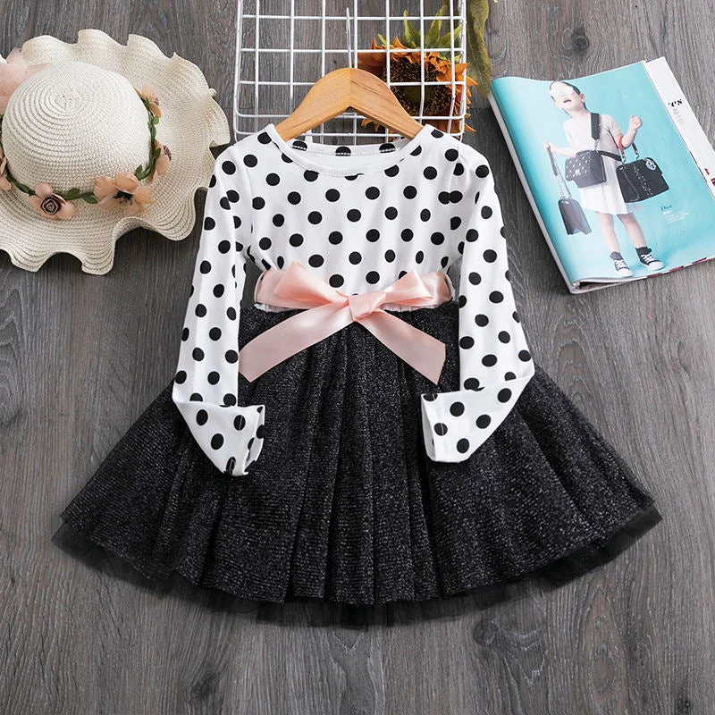 2020 Elegant Kids Flower Girls Winter Dresses Children Kids Floral Long Sleeve Clothing Girls Princess Tulle Dress