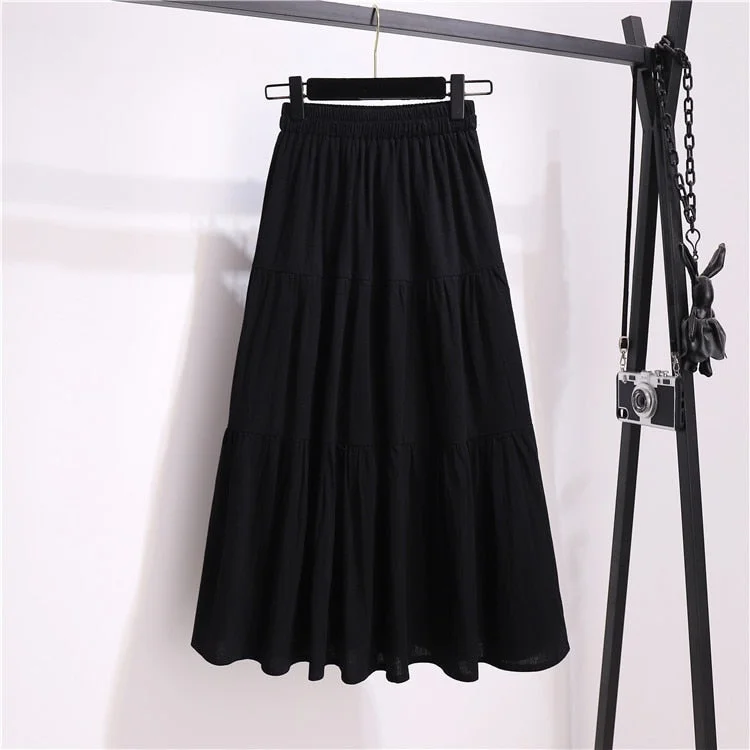 NEEDBO Long Skirts Plus Size Pleated Midi Skirt Summer Lady Elastic Waist Beach Elegant Casual Skirts Women Autumn Pleated Skirt