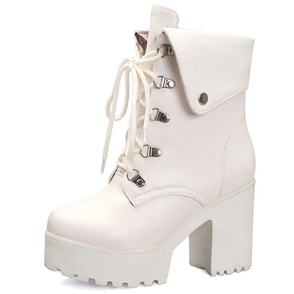 Big Size 34-43 New Fashion shoes lace Lady High Chunky Heels Boots Women Elegant Black Ankle Boots Party Ol Shoes Women