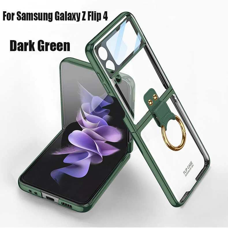 For Samsung ZFlip4 Shell Film Phantom Ring Personality Pure Color Simple Transparent PC Hard Case Phone Case