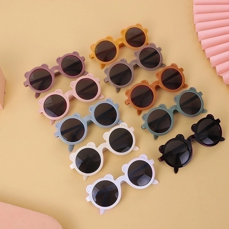 Vintage Style Bear Pc Round Frame Full Frame Kids Sunglasses