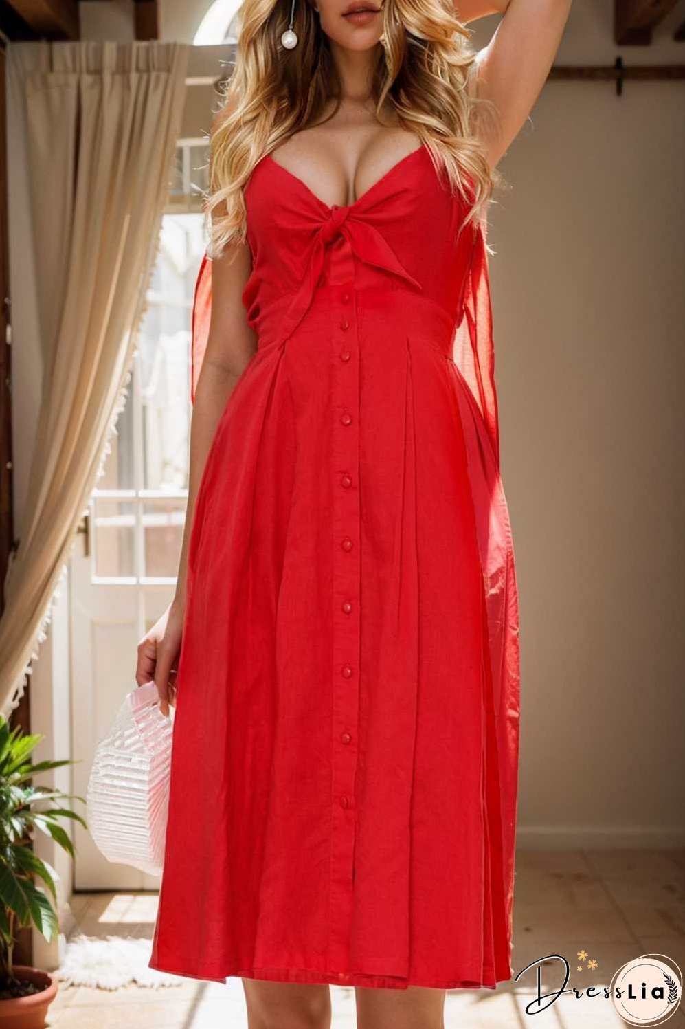 floral v neck tie spaghetti strap beach midi dress