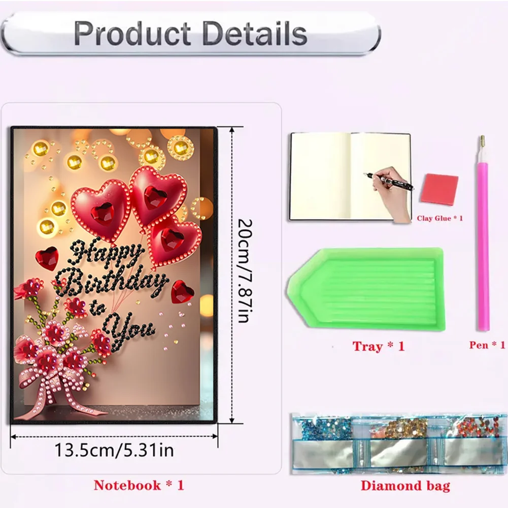 2pcs 50-Page A5 Flowers and Text Diamond Painting Notebook for Adults Gift