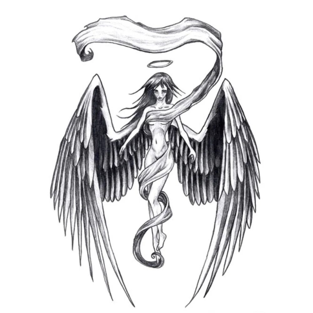 Temporary Waterproof Tattoo Stickers Cross Christian Prayer Black Angel Wing Religious Totem Flash Waterproof Fake Tatto Bod Art