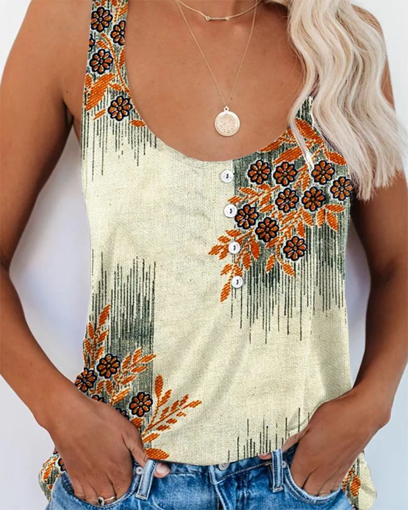 Casual Crew Neck Print Sleeveless Tank Top