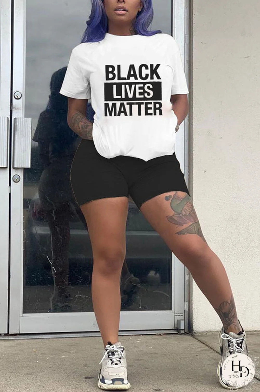 Black Polyester Fashion Casual Letter Print Two Piece Suits pencil Short Sleeve Two Pieces