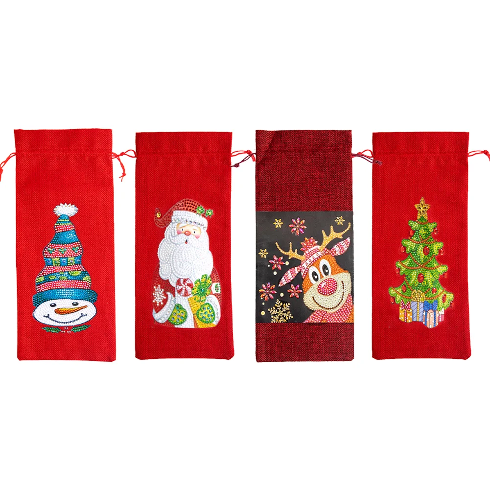 Christmas Special Shape Diamond Painting Wine Bottle Cover Set for Table Decor