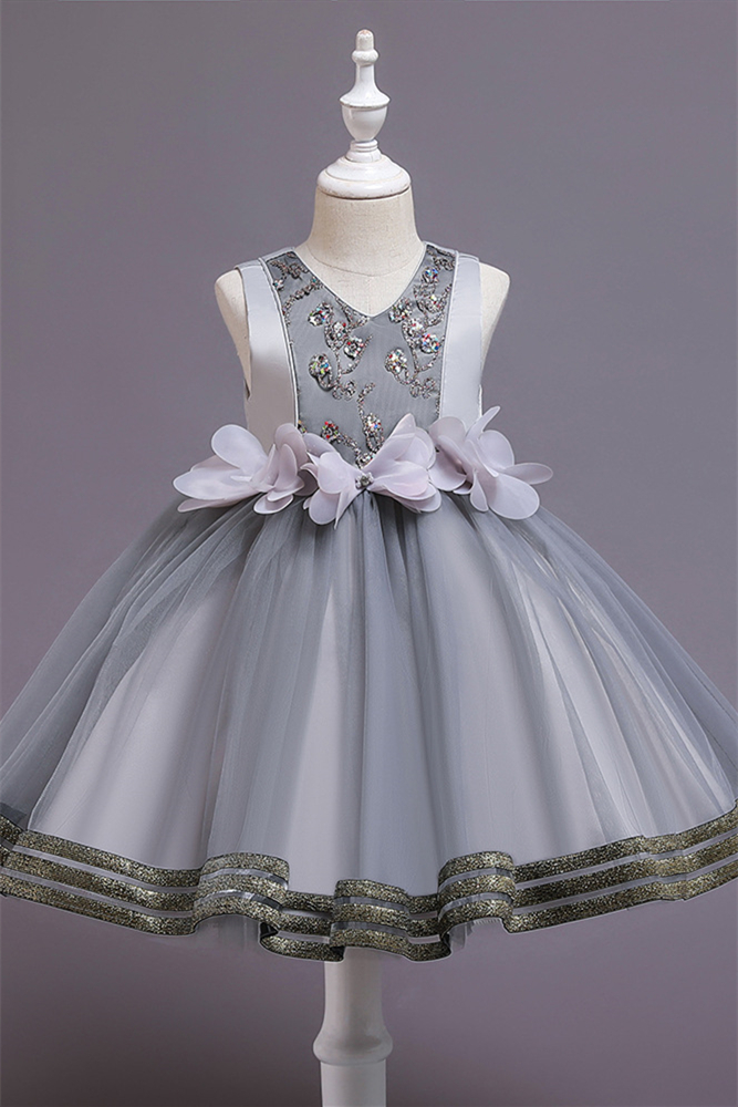 Beautiful Sleevless V-Neck Tulle Flower Girl Dresses Online - lulusllly