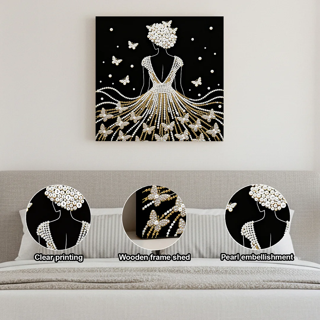 Girl DIY Pearl Diamond Art Kit for Adults Home Decor 25x25cm With Frame