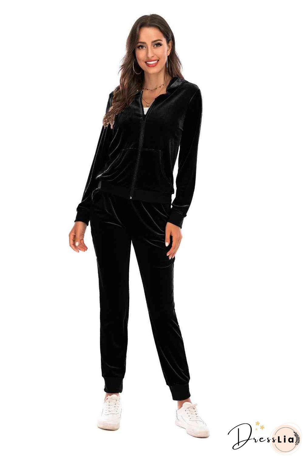 Zip-Up Hooded Jacket and Pants Set