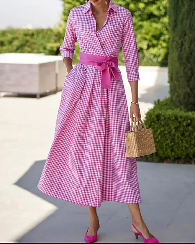 Stylish and elegant plaid shirt dress