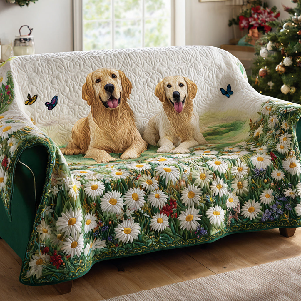 Daisy Golden Retriever Quilted Sofa Cover NCU0HH983 everthome