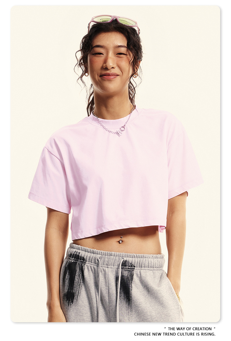 Solid Casual Crew Neck Short Sleeve Cropped T-Shirt