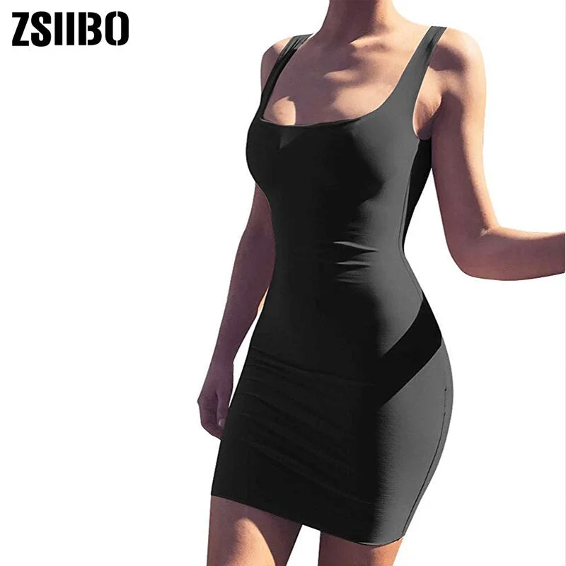 ZSIIBO Women's Casual Summer autumn long sleeve Sleeveless Mini Sexy Bodycon Tank Club Dress low neck drop shipping