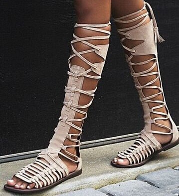 GOOSHOE Grey Suede Leather Low Heel Sandals Boots For Women Flat Dress Shoes Woman Beach Sandals