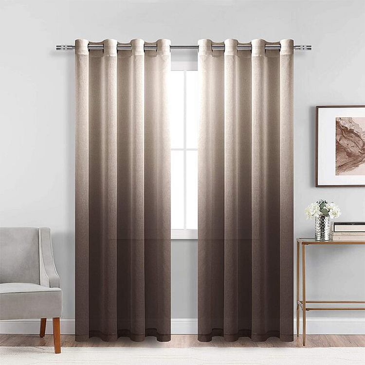 Chocolate Brown Teal Indoor Sheer Curtains Gradient For Living Room 1Pcs-ChouChouHome