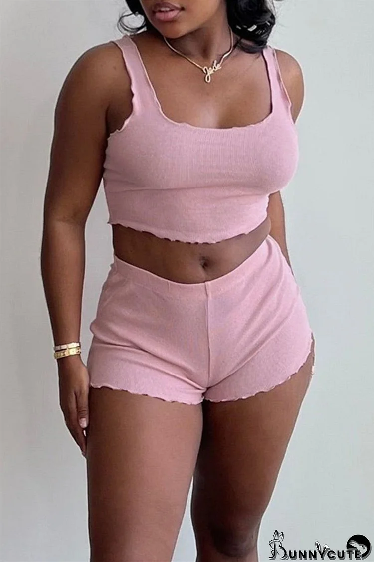 Pink Sexy Casual Solid Basic U Neck Sleeveless Two Pieces