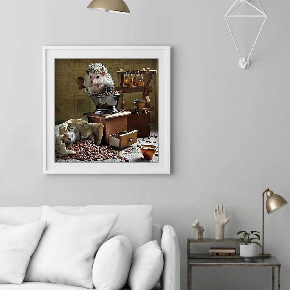 Diamond Painting Kit Hedgehog coffee beans Full Round Rhinestone Wall Pict
