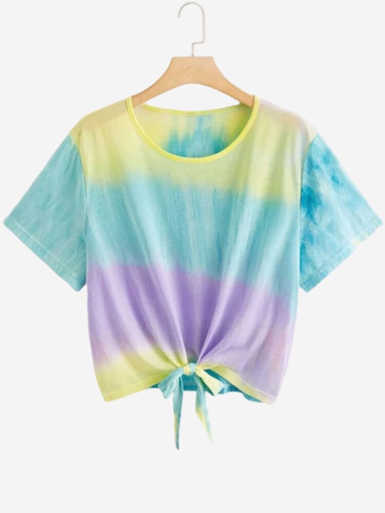 Irregular Tie Dye Print Short Sleeves O neck Casual T shirt For Women P1694539