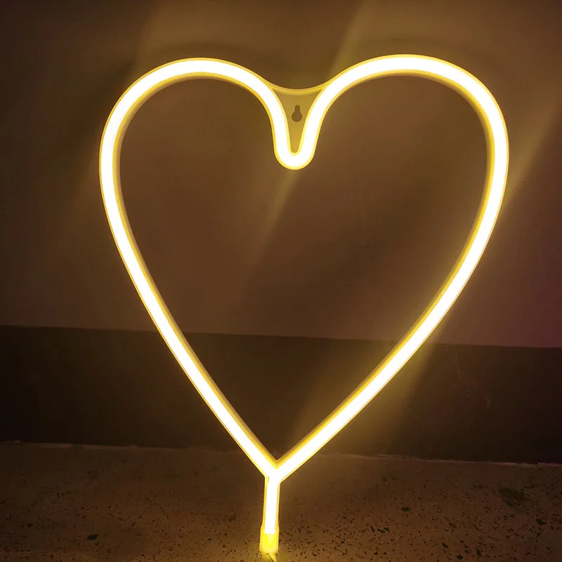 Art Decor Heart Shaped LED Neon Night Light Bedroom Battery Wall Lighting Ideas in White