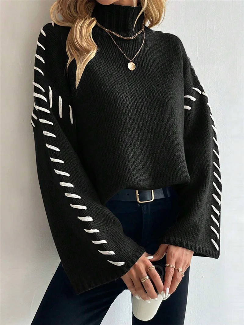Athvotar Athvotar Casual Loose Knitted Sweater 2025 New High-Necked Color Design For Women