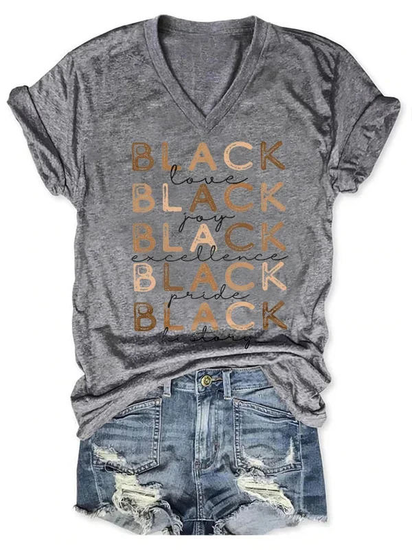 VChics Black History Month Black Pride Love Print T-Shirt