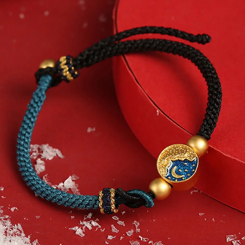 Mountain and Sea Engraved Luck Two-Color String Couple Bracelet