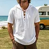 Men's Retro Vacation Linen Hooded Lace-Up Short Sleeve Shirt by Inlyline