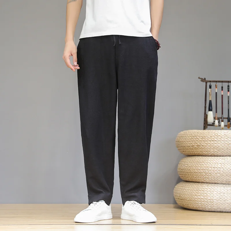 Toloer Vintage Plus Size Pants Men Cotton Linen Casual Pants Loose Plus Size Small Feet Harun Pants Solid Color Linen Trousers Men-Outfit Ideas