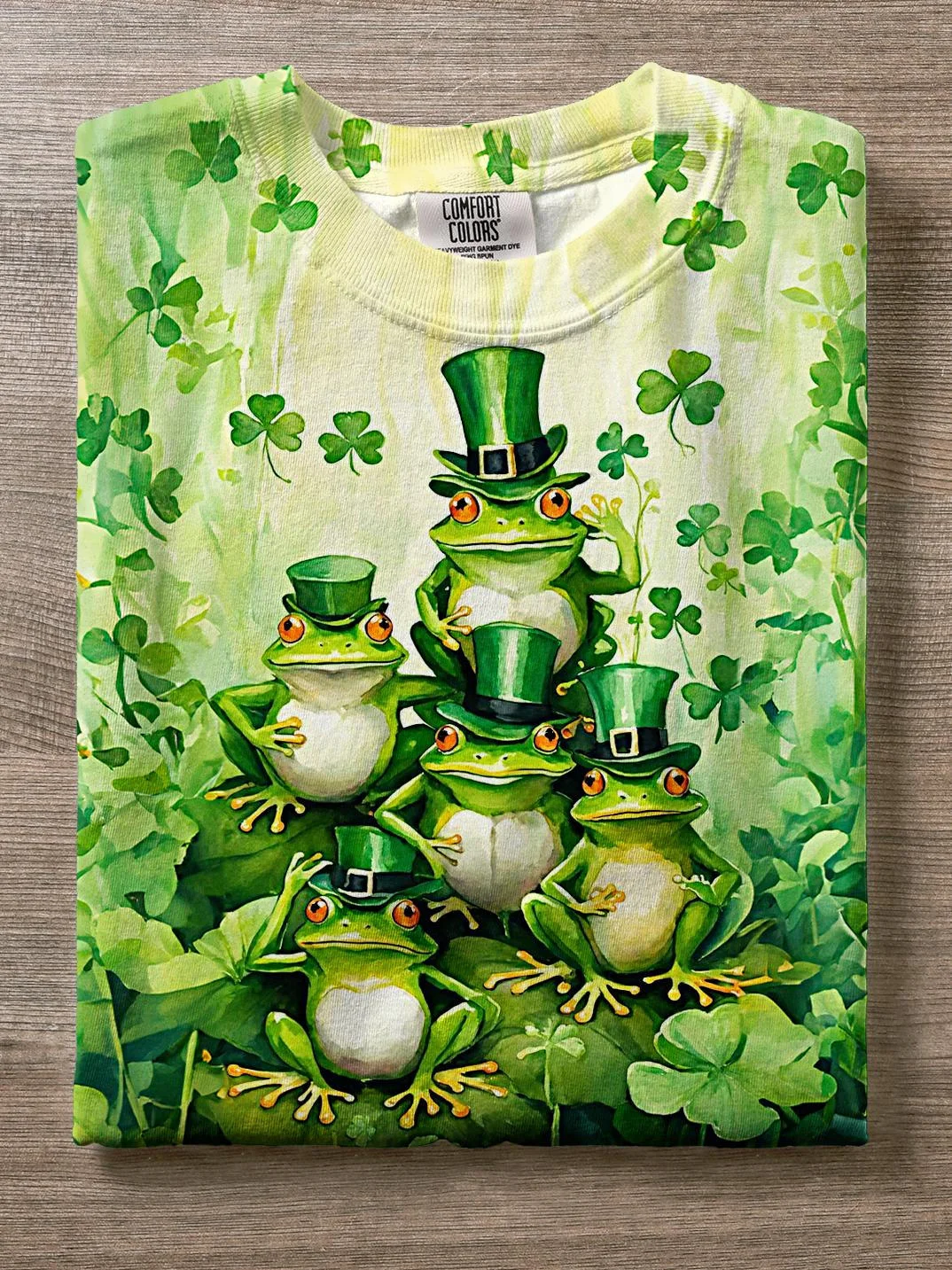 Cute St. Patrick's Frog Print Crew Neck T-shirt