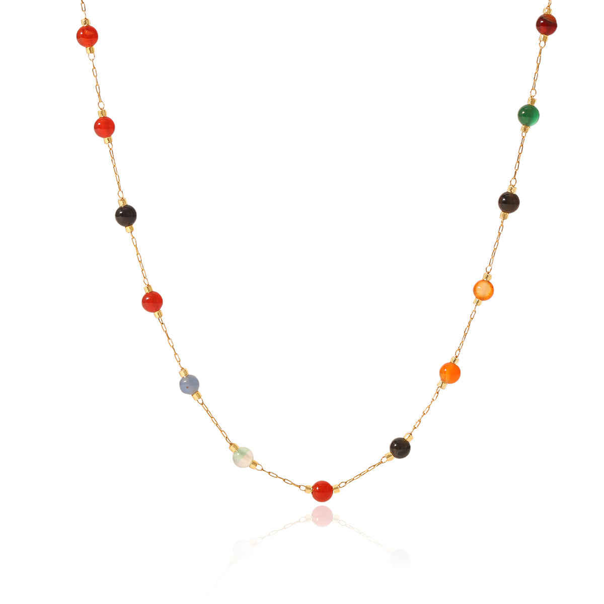 Dopamine Necklace Colorful Clip Bead Stainless Steel Necklace Design Natural Stone Round Bead Clavicle Necklace For Women