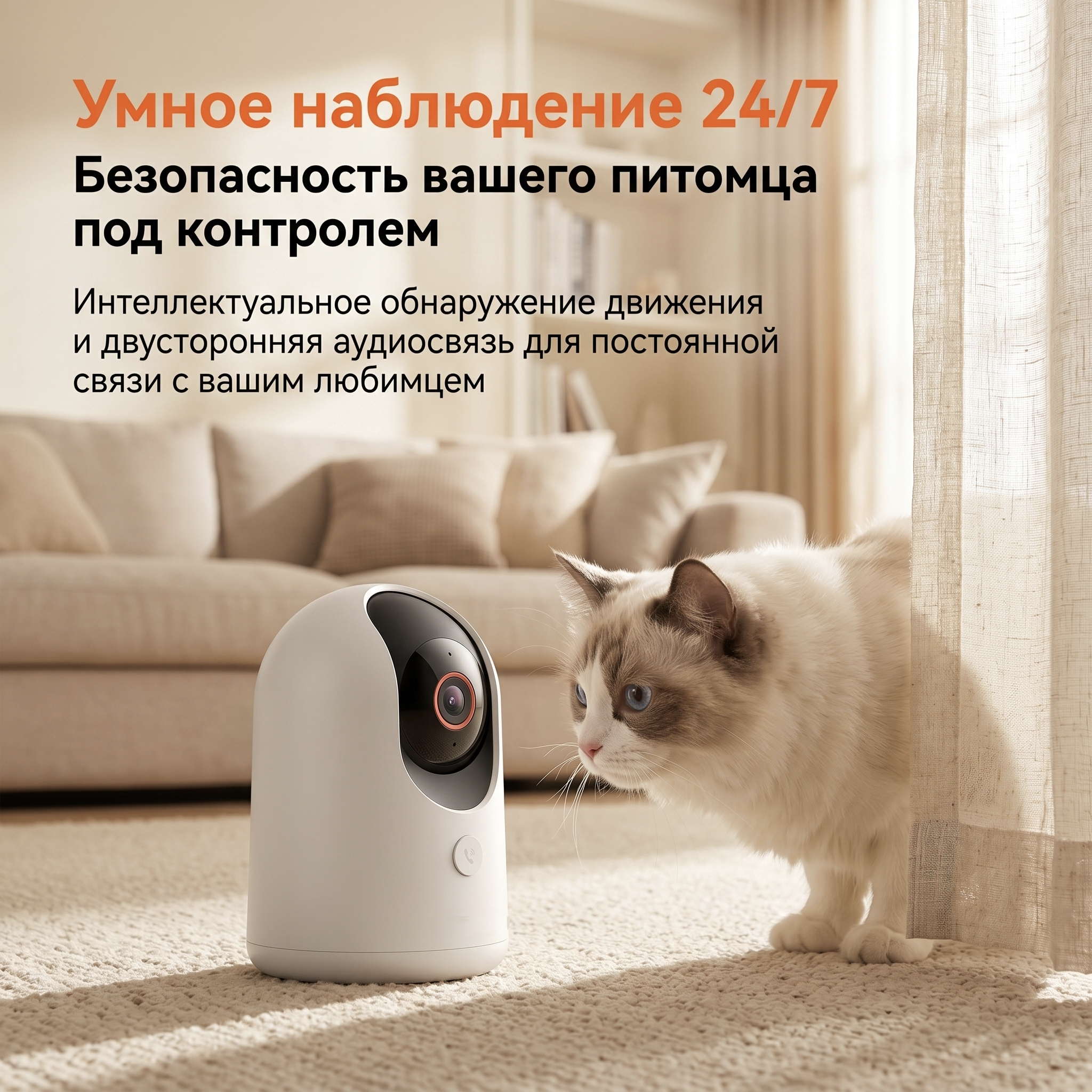 GOPET&reg; 5-мегапиксельная беспроводная Ultra-HD камера для наблюдения за питомцами &mdash; Камера кругового обзора (360&deg;) с ночным видением для использования внутри помещений