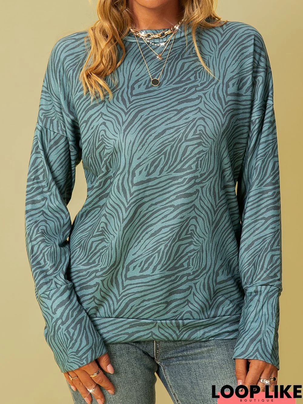 long sleeve shift zebra Top