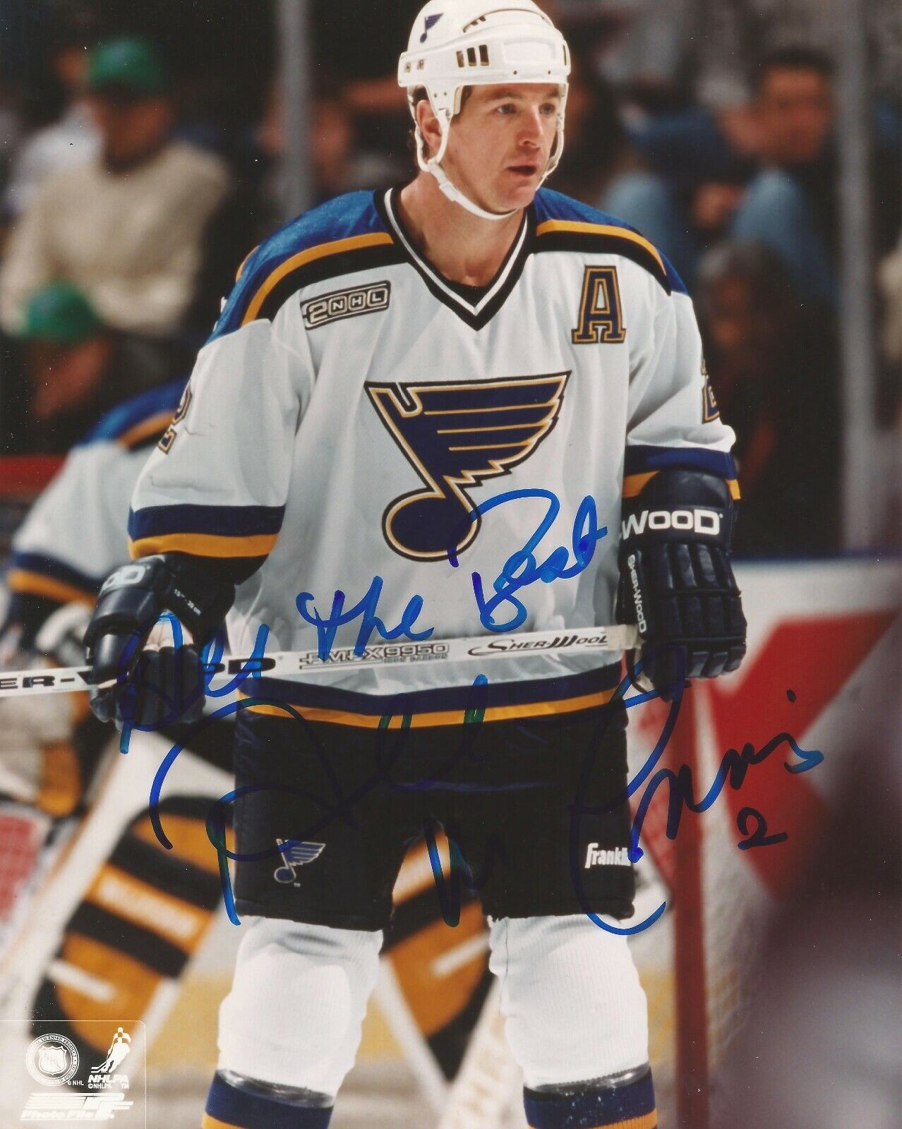 AL MacINNIS SIGNED ST.LOUIS BLUES 8x10 Photo Poster painting with w/COA